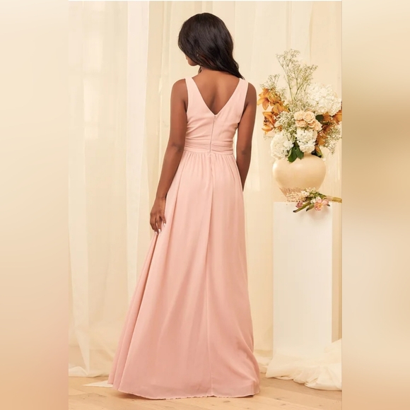 SM NWT Lulu's Thoughts of Hue Blush Surplice Deep V Maxi Dress - Picture 3 of 12